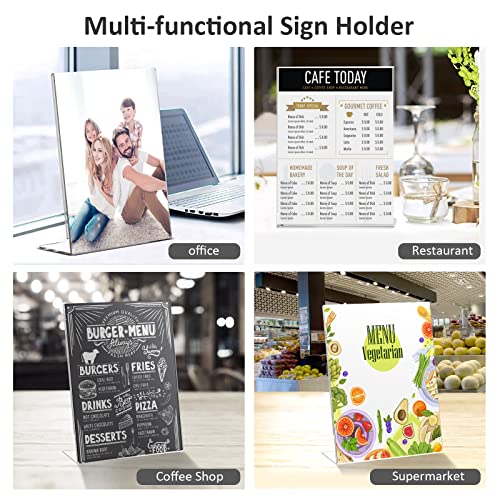 8.5x11 Inches Acrylic Sign Slant Back Holder, Plastic Display Stand,Brochure Holder, Table Top Sign Holder For Office, Home, Store, Restaurant (4pack)