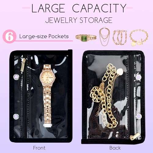 Travel Jewelry Organizer Case,Small Jewelry Bags Jewelry Storage Book Ring Binder with Clear Zipper Velvet Pouch for Traveling (Inner Pages,Black,3 PCS,Large) - color: Inner Pages,Black,3 PCS,Large