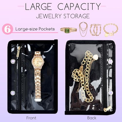 Travel Jewelry Organizer Case,Small Jewelry Bags Jewelry Storage Book Ring Binder with Clear Zipper Velvet Pouch for Traveling (Inner Pages,Black,3 PCS,Large) - color: Inner Pages,Black,3 PCS,Large