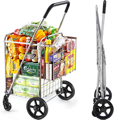 Wellmax Folding Shopping Cart for Seniors, Metal Grocery Cart, 66 lb Max - size: Large