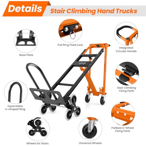 4-in-1 Stair Climbing Cart/Hand TruckDolly,Convertible Platform Cart Orange - color: Orange-1
