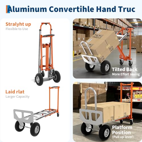 Garvee 4 in 1 Convertible Hand Truck, Folding Aluminum Hand Trucks 1000lb, Heavy Duty Dolly with Wheels, Elastic Straps, Portable Hands Truck for Home, Warehouse, Supermarket, Office