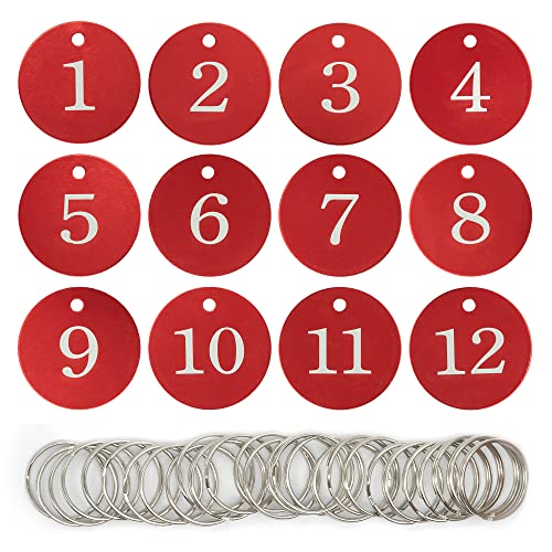 Round Aluminum Engraved Number Tags Key Tags ID Tags (1-25, Red) - color: Red, size: 1-25