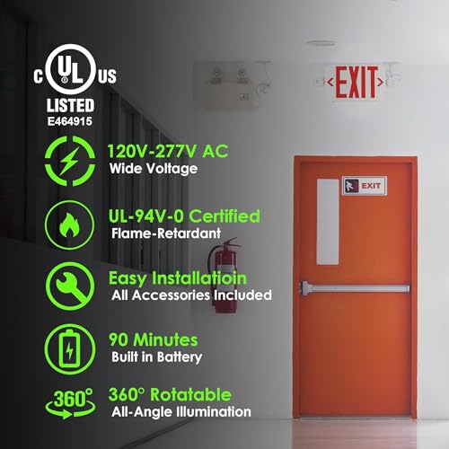 Gruenlich Exit Sign with Emergency Light, Battery Backup, 1 Pack - size: 1-pack