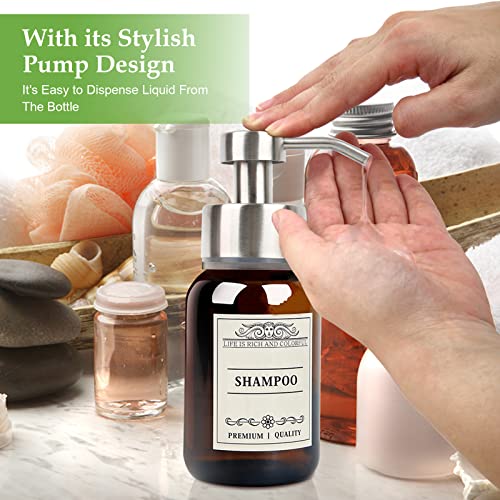 2Pack 8.5oz Brown Glass Bathroom Shampoo Dispenser, Silver Mount - color: Silver Set of 2