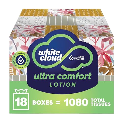 White Cloud Ultra Comfort Lotion 3-Ply Facial Tissue, 18 Box Pack - size: 1080 Count (Pack of 18)