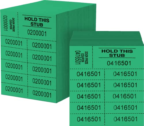 Auction Tickets - 1000 Sheets - 10 Numbers per Sheet (Green) - color: Green