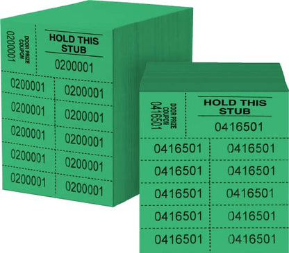 Auction Tickets - 1000 Sheets - 10 Numbers per Sheet (Green) - color: Green