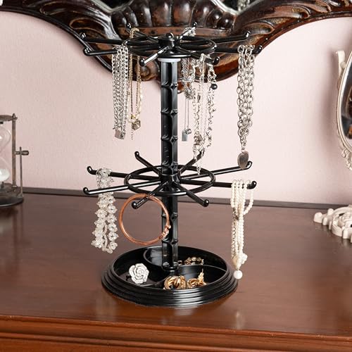 2pcs black 2 Tier Rotating Jewelry Display Stand, Necklace Holder, Jewelry Tree Stand, DIY Organizer for Bracelets, Necklaces, Earrings, Rings, Watches (2 pcs black) - color: 2 pcs black