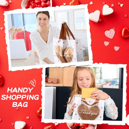 Abbylike 300 Pcs Thank You Bags with Handles, 3 Size Plastic,Gold, White - color: Gold, White