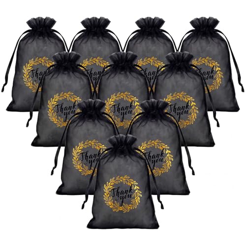 Shappy 100 Pcs 4x6 Inch Black Organza Bags, Thank You Drawstring Gift Bags - color: Black, size: 1 Count (Pack of 100)