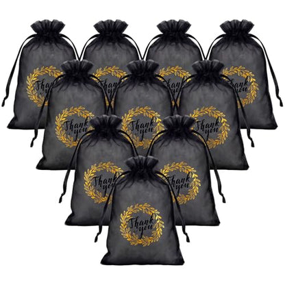 Shappy 100 Pcs 4x6 Inch Black Organza Bags, Thank You Drawstring Gift Bags - color: Black, size: 1 Count (Pack of 100)