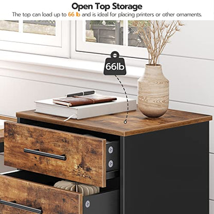 HOOBRO 7-Drawer File Cabinet, Wooden Office Cabinet with Drawers, Mobile Storage Filing Drawer for Home Office, Study, Easy Assembly, Rustic Brown and Black BF07WJ01 - color: Rustic Brown + Black