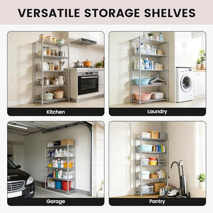 Storage Shelves - 5 Tier Metal Shelving Unit, 14"D×30"W×60"H, Chrome - color: Chrome, size: 14"D X 30"W x 60"H, 5 Tier