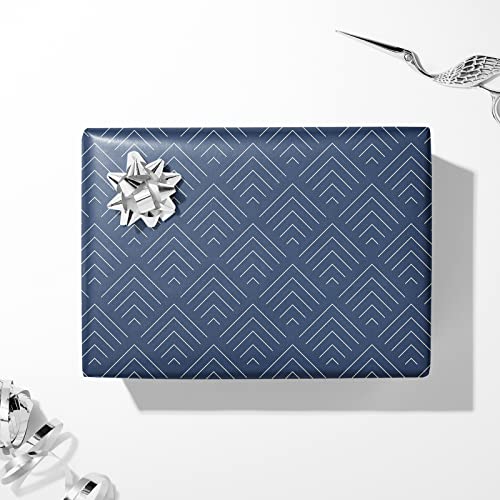 Ulmasinn Wrapping Paper Flat 8 Sheets for Birthday, Holiday, Father'S Day, Weddings, Graduations, Navy Printed with Geometric Patterns, Checks, Stars, Spots 20 X 29 Inches Each - color: Birthday deep blue