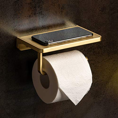 Linkaa Gold Toilet Paper Holder with Shelf,Wall Mount Toilet Tissue Holder - color: Brushed Brass