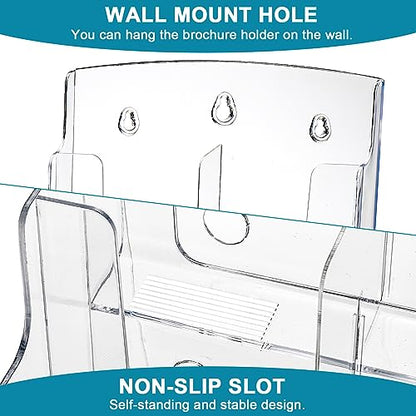 4 Tier Acrylic Brochure Holder 8.5 x 11 Inch, Clear Literature Organizer Magazine Stand with Removable Divider for 4x9 Inch Brochures, Pamphlet Flyer Display Stand for Wall Mount or Countertop