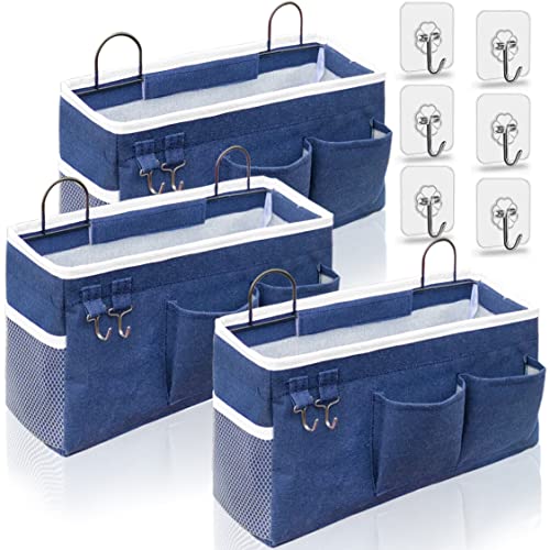 Kanrichu 3pcs Large Wall Hanging Organizer Bag, Linen Fabric Door Hanging Storage Baskets with Pockets, Waterproof Bin for Kitchen, Bedroom, Office, RV Camper (Blue) - color: Blue (3 pcs)