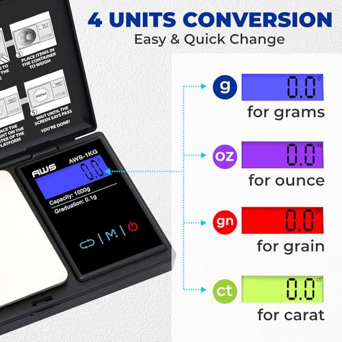 American Weigh Scales Series Digital Pocket Weight Scale 600g x 0.1g |Digital Gram Scale Small Scale Mini Food Scale Jewelry Scale Ounces/Grains Scale, Easy to Carry (Black, 1000g x 0.1g) - color: Black, size: 1000G x 0.1G