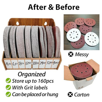 5" Sandpaper Organizer Sanding Disc Storage Holder for 5 Inch, 8-Slot Sanding Disc Storage Rack with Labels, Wall Mount or Benchtop for Grinding Discs, Flap Discs, Wheels, Excluding Sandpaper - style: 1 Pack