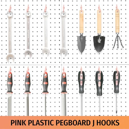 HUHOLE 100PC Pink Plastic Pegboard J Hooks for 1/4" Board - color: Pink