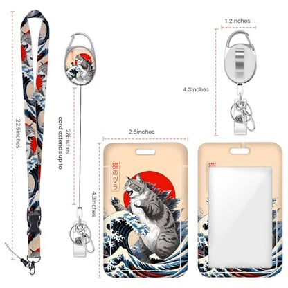 Funny Japanese Cat ID Badge Holder with Lanyard Retractable Badge Reel - color: Multicolor 1607