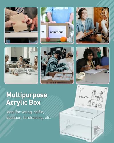 Uniclife 2 Pack 6.2"x 4.7" x 4" Clear Acrylic Donation Box with Lock Slot - color: Clear, size: 2 Pack