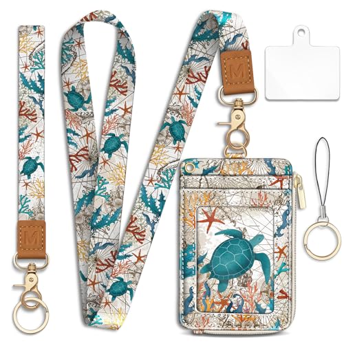 Turtle Lanyard Wallet with Id Badge Holder Keychain for Card Women - color: Sea Turtle