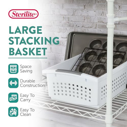 Sterilite Large Stacking Basket Plastic Storage Organizer, White, 16-Pack - size: 16 Pack, style: Large