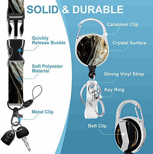 Badge Lanyard and ID Badge Holder, Retractable Badge Reels with Carabiner Reel Belt Clip, Strap Lanyard with Lobster Clasp for Badge Holders, Nurse Teacher Office Gifts(BLC-Black White Marble) - color: Blc-black White Marble