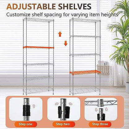 FDW | 5-Tier Wire Shelf | 24" x 14" x 59" | Chrome - color: Chrome, size: 24×14×59