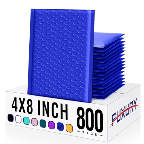Fuxury Bubble Mailers Bulk 800Pcs 4x8" Royal Blue Shipping Padded Envelopes - color: Royal Blue, size: 4×8" 800PC