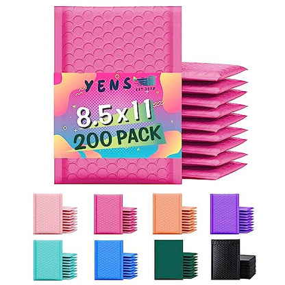 Yens Bulk Hot Pink Poly Bubble Mailers 8.5x12 200 Pack Usable 8.5x11 - color: Hot Pink, size: 8.5" x 12"