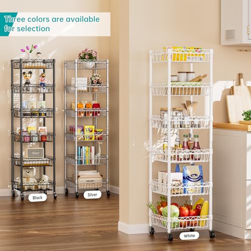 SINGAYE 6 Tier Shelf Wire Shelving Adjustable Storage Shelves Basket Rack - color: White, size: 6-Tier[13.5"Dx13.5"Wx63"H]
