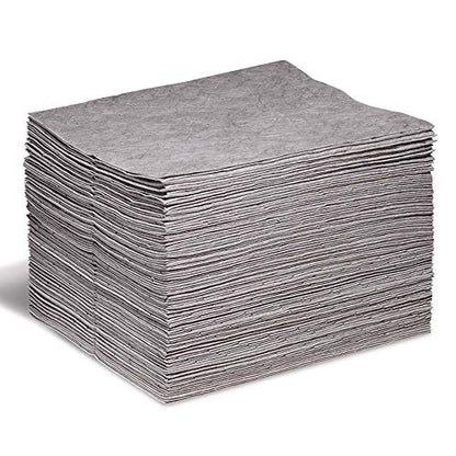 Universal Contractor Grade Absorbent Mat Pad, Heavyweight, Polypropylene, 18” x 15” (L x W), Gray, Pack of 100 (GP-H)