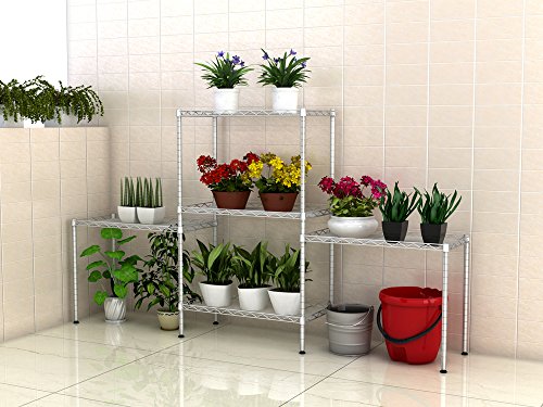 Adjustable 5-Tier Floor Standing Storage Rack, Carbon Steel Metal Shelving Unit with Adjustable Shelves, Heavy Duty Organizer for Kitchen, Garage, Bathroom, Warehouse & Home, Silver