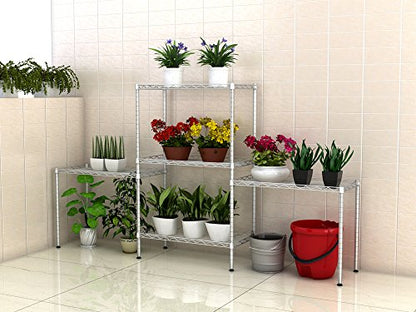 Adjustable 5-Tier Floor Standing Storage Rack, Carbon Steel Metal Shelving Unit with Adjustable Shelves, Heavy Duty Organizer for Kitchen, Garage, Bathroom, Warehouse & Home, Silver