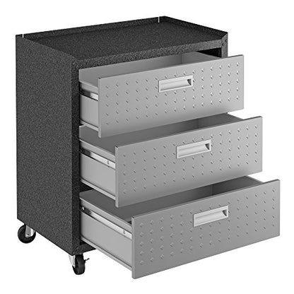 Manhattan Comfort Fortress Collection Convenient Durable Mobile Garage 6 Piece Tool Set, Great for a Variety of Tools and Supplies, 6 Piece, Dark Charcoal Gray/Silver - color: Black/Grey, style: 6-Piece Set
