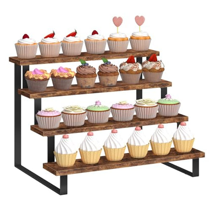 ELITEROO Cupcake Display Stand, 4 Tier Wooden Dessert Stand, Rustic Brown - size: Straight
