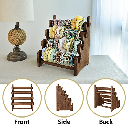 Ikee Design Wooden 4 Tier Jewelry Bracelet Bangle Scrunchie Display Stand - color: Brown