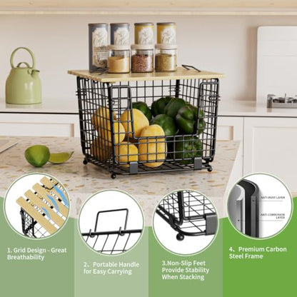 2 Pack Stackable Potato Onion Bins, Pantry Organizers and Storage - color: 2pack-black