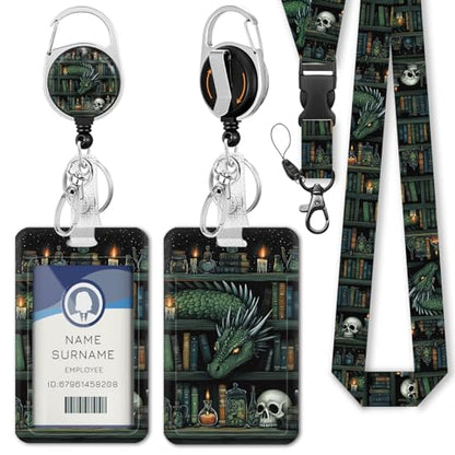 Gctriki Goth Dragon Lanyards for ID Badges, Badge Holder Retractable Clip - color: Dragon Book