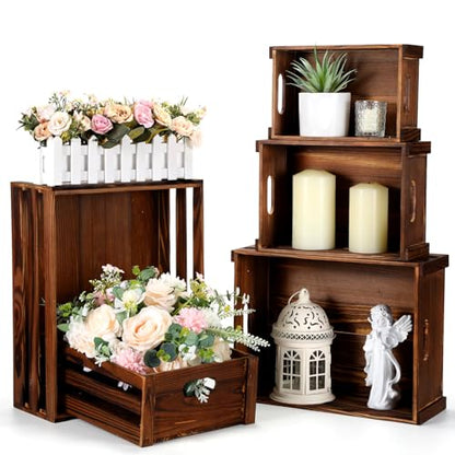 CroBlissful 5 Pack Wooden Crates for Display Rustic Nesting Crates, Brown - color: Brown