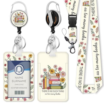 Gctriki Book Lovers Lanyards for ID Badges, Badge Holder Retractable Reel - color: Flower Books