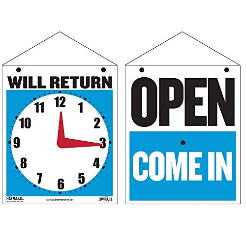 BAZIC Products Will Return/Open Clock Sign, 7.5 x 9 in, Double-Sided - size: 1-Pack