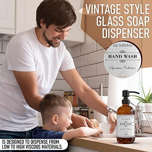 Sunrise Premium Amber Glass Soap Dispenser Matte Black with Pump, 2 Pack - color: Matte Black Ss Pump - Amber Glass