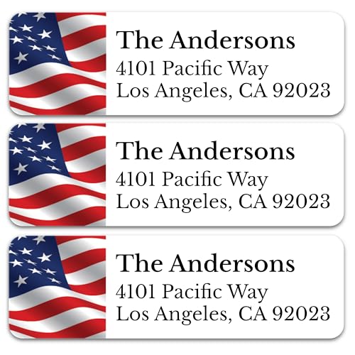 Personalized Patriotic Return Address Labels, Self-Adhesive Address Stickers on Sheets, 50-1000 Labels (Waving Flag) - color: Waving Flag