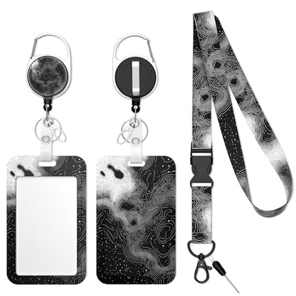 Retractable Badge Holder with Detachable Lanyard, Black Waves - color: Black Waves