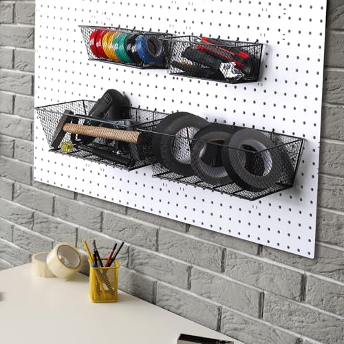 Sieral 4 Pcs Metal Pegboard Baskets Wire Organizer, Large, Black - color: Black, size: Large