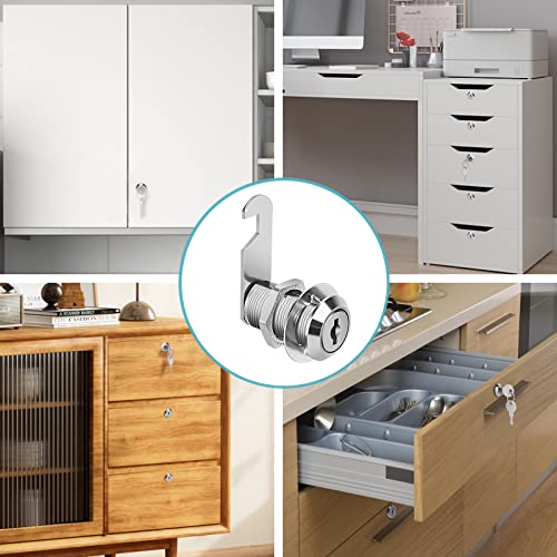Cam Lock Keyed Different 1-1/8" Cabinet Locks with Keys Secure Files Drawers RV Storage Locks Replacement Set, Zinc Alloy(Silver 2PCS,1-1/8 Inch) - size: 1-1/8 Inch